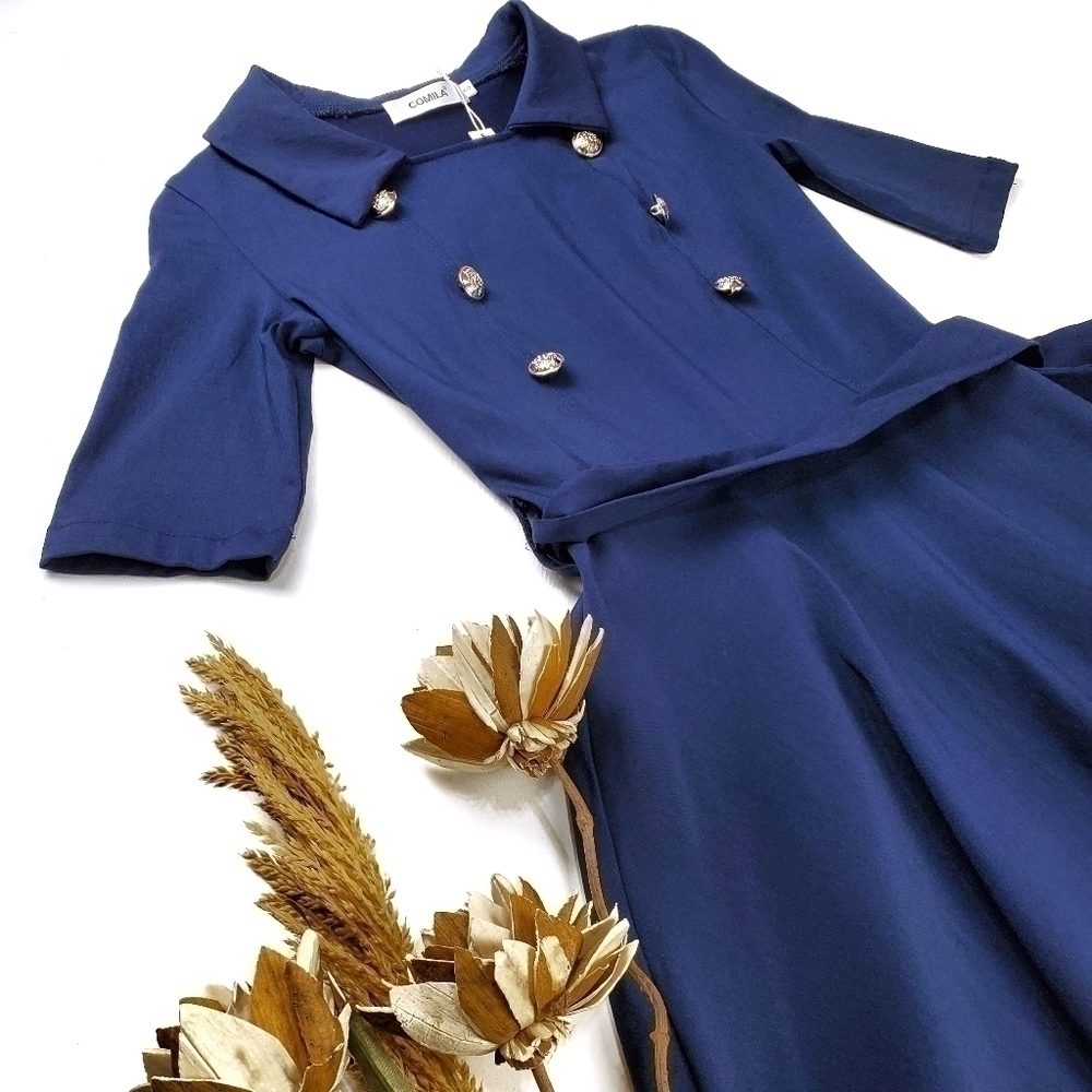 Comila Vintage 50 60's Style Navy Dress Size Small - Picture 15 of 15